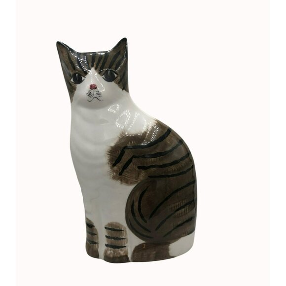 Staffordshire Style Tabby Cat Statue Vtg N.S. Gustin Co. Ceramic Hand-Painted Fo - Picture 5 of 8